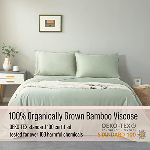 Bella Coterie Luxury King Bamboo Sheet Set | Organically Grown | Ultra Soft | Cooling For Hot Sleepers | 18" Deep Pocket [Sea Glass] #TOP3