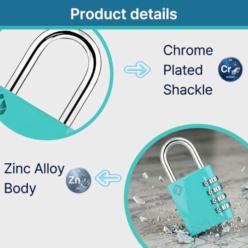 Image of XD40 Combination Lock, 4 Digit Padlock for School Gym Sports Locker, Fence, Toolbox, Case, Hasp Storage (2-Pack, Emerald)