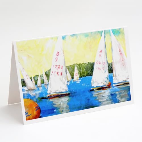 Caroline's Treasures Sailboats Round the Mark Greeting Cards Pack of 8 Blank Cards with Envelopes Whimsical A7 Size 5x7 Blank Note Cards