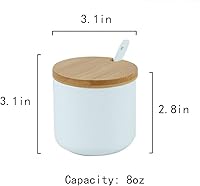 Vista 2 de Tarro de especias de cerámica de color puro simple Caja de condimentos Pote de azúcar con tapa de bambú y cuchara