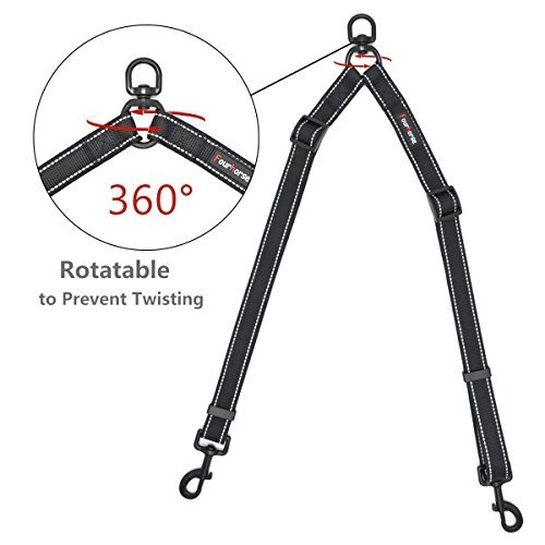 Fourhorse Dog Leash Coupler Splitter for Medium and Large Dogs , No Tangle Adjustable Length for Two Dog