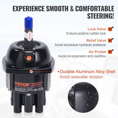 Image of VEVOR Hydraulic Outboard Steering Kit, 90HP, Marine Boat Hydraulic Steering System, with Helm Pump Two-Way Lock Cylinder and 24 Feet Hydraulic Steering Hose, for Single Station Single-Engine Boats