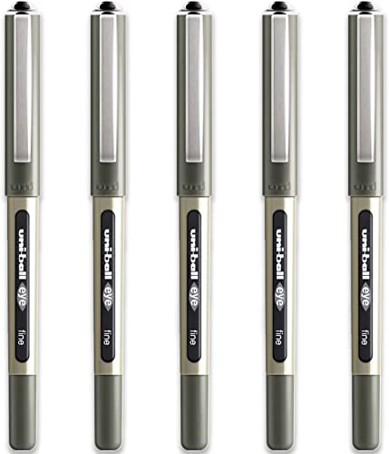 Uni-ball 153544320 UB-157ye Fine Kugelschreiber Uni Super-Tinte 0.7 mm Spitze 5 Stück schwarz