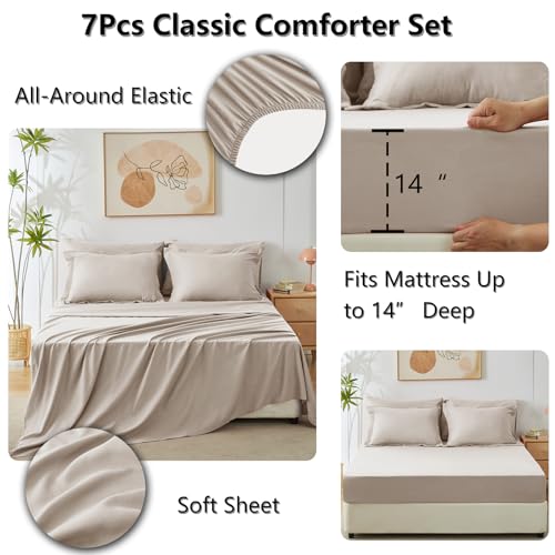 image for CozyLux King Size Comforter Set Linen - 7 Pieces Bed in a Bag King, Lu