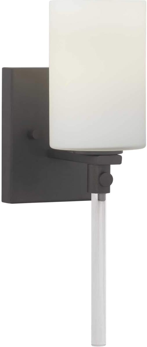 Lisbon Collection 1-Light Etched Opal Glass Luxe Bath Vanity Light Matte Black