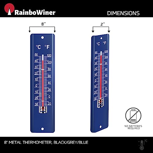 Rainbowiner Outdoor Metal Thermometer For Garden Patio Greenhouse Balcony - Weather Proof Vertical Thermometer 8 Inch Blue #TOP2