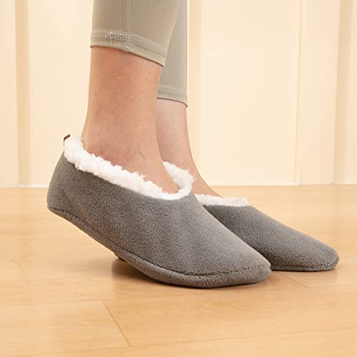 2 Pairs of Soft Sole Slipper Socks for Women with Grippers Non Slip, Winter Warm Cozy House Bedroom Slippers, Ladies Fuzzy Indoor Home Slippers (Purple,Pink,Grey)3