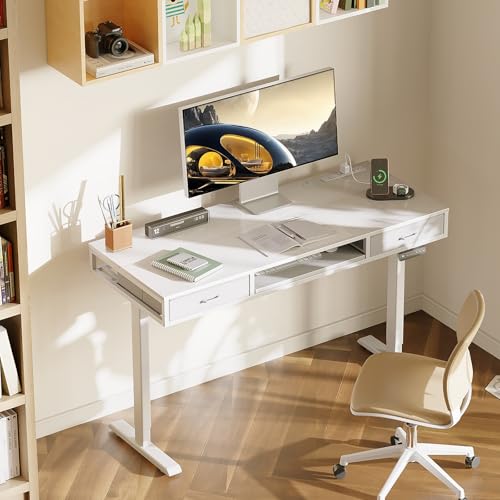 Adjustable Electric Standing Desk with Drawers & Keyboard Tray, 55 Inch Height, Power Outlets, White
Audience: Home, Office, Workstation