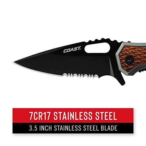 Coast® Dx375 Double Lock™ Folding Knife With 3.5" Serrated Stainless Steel Blade #TOP2