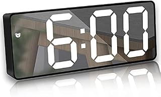 YJLX Mirror Alarm Clock Digital Clocks Bedside Digital LED Clock Large Display Adjustable Brightness with Temperature,Snooze,Dual Alarm Voice Control for Bedroom Office Living Room Home Decor (Black)