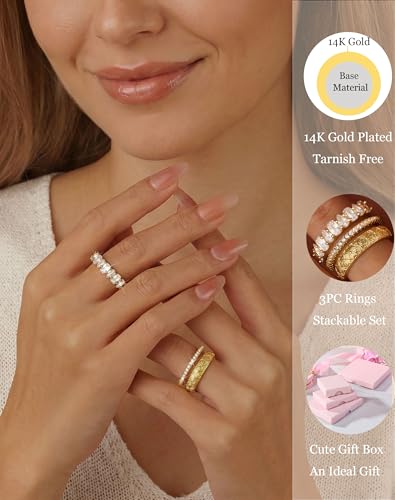 Image of Gold Rings for Women Non Tarnish Stackable Statement Promise Rings