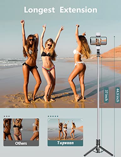 44.9 Inch Selfie Stick With Reinforced Tripod - 2 Fill Lights, Tupwoon Extendable & Portable Phone Tripod With Remote, Compatible With Iphone 14 Pro Max/13/12/11 Samsung Android #TOP2