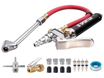 Spurtar 10-120 PSI Tire Pressure Gauge and Inflator Tire Inflator with Pressure Gauge Air Compressor Attachments with 4 Way Tool and Valve Cores for Car Truck Heavy Duty Vehicle