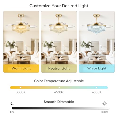 Image of 52'' Crystal Fandelier Ceiling Fan with Light, Gold