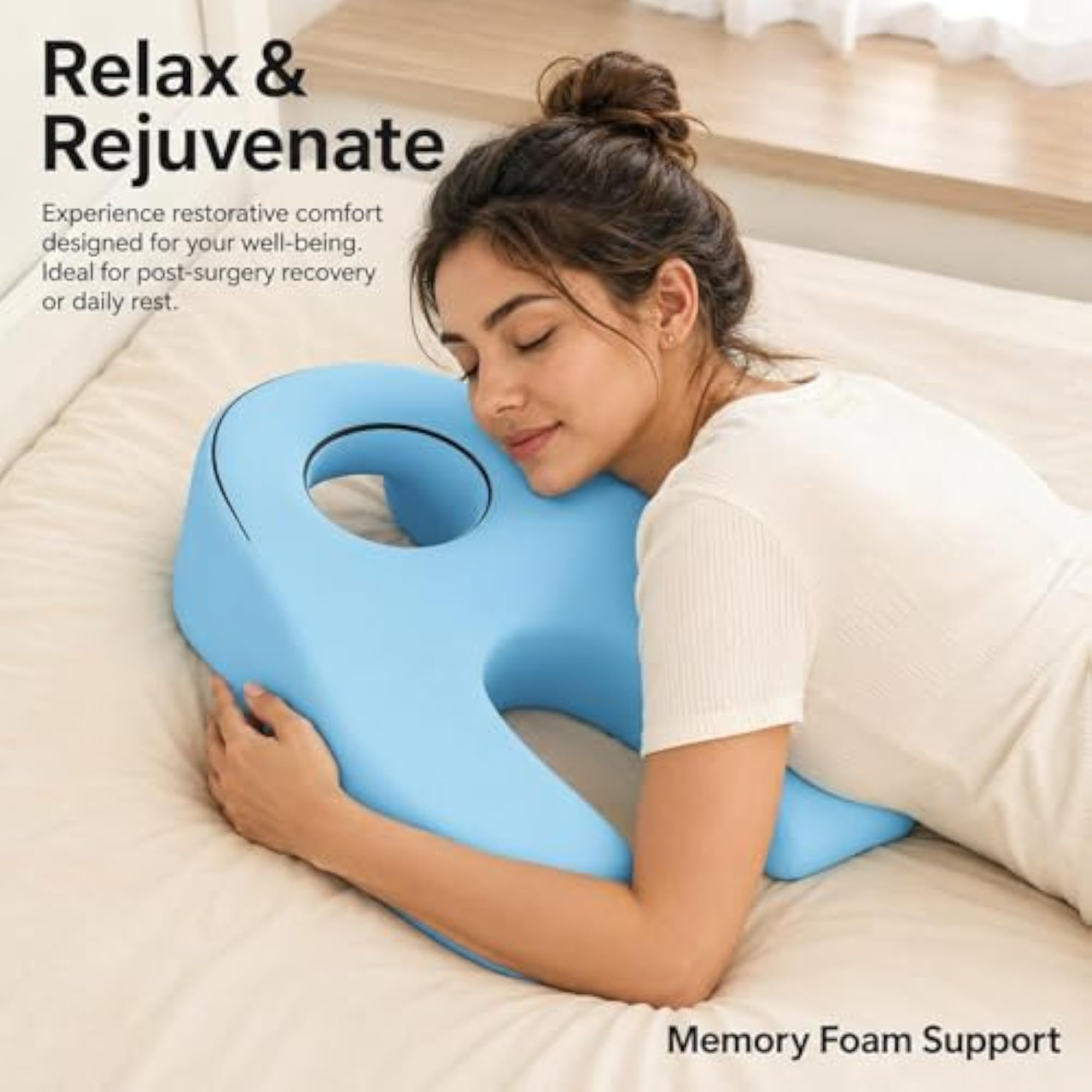 Face Down Pillow with Washable Cover, Blue