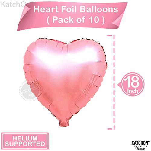 Image of KatchOn, Light Pink Heart Balloons Foil- 18 Inch, Pack of 10 | Heart Shaped Balloons for Pink Galentines Day Decorations | Valentines Day Decorations | Romantic Decorations Special Night