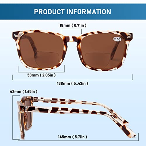 Amorays Bifocal Sunglasses For Women Men, Uv400 Sun Reader Glasses With Spring Hinge, Anti Fatigue Square Eyeglasses, Tortoise 1.5X #TOP5
