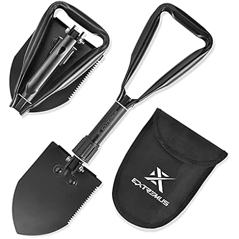 Extremus Trench Folding Camping Shovel, Military Emergency Shovel, Firefighting Shovel, Trenching Tool, Portable Shovel, Great For Backpacking, Carbon Steel Handle And Blade, Folds to 8”, Storage Bag Cover