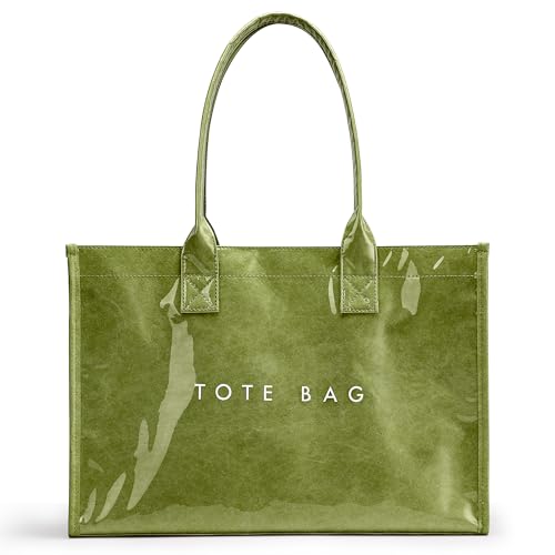 Image of KALIDI PVC Tote Bag Women's Kraft Paper Work Handbags Purses with Top Handle
