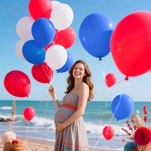 Image of Red White Blue Latex Balloons 68 Pack, 12 Inch Patriotic Balloons with Confetti, Party Decorations for 4th of July, Independence Day, Graduation, Birthday, Air Helium Fill.