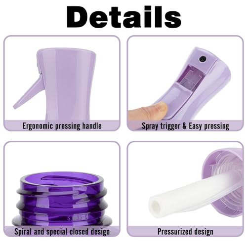 Image of Continuous Hair Mister, 6.8OZ /200ML Fine Mist Spray Bottle for Salons, Barber, Plants, Skin Care, Cleaning (Clear Purple, 1 Pack)