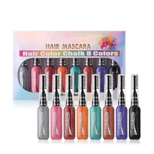 Peine Tiza Cabello Coloración Temporal – 15ml x8 Pigmento Líquido | Aplicador Doble Lavable | Fiesta Cumpleaños Cosplay DIY