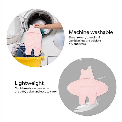 MY NEWBORN by 10 CLUB 3-in-1 Hooded Baby Blanket Wrapper with Velcro lock - Set of 2 (White & Pink) | All Season Soft Swaddle for New Born | Soft Skin Friendly Baby Wrapper | Baby Blankets Newborn 0-6 Months | Baby Shower Gift