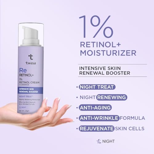 Image of Twasa 1% Retinol Night Cream For Reduces Fine Lines & Wrinkles With Ceramide | Night Cream For Glowing Skin | Anti Aging Cream For Men & Women | 25gm