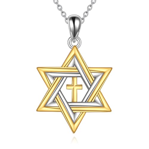 URONE Star Of David Necklace 925 Sterling Silver Star Of David Pendant Jewish Star Necklace David Star Jewelry Gifts For Men Women