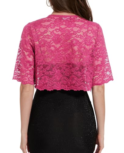 Image of MINTLIMIT Womens Floral Lace Bolero Half Sleeve Shrug Open Front Elegant Cropped Cardigan Shrugs for Evening Party Dresses