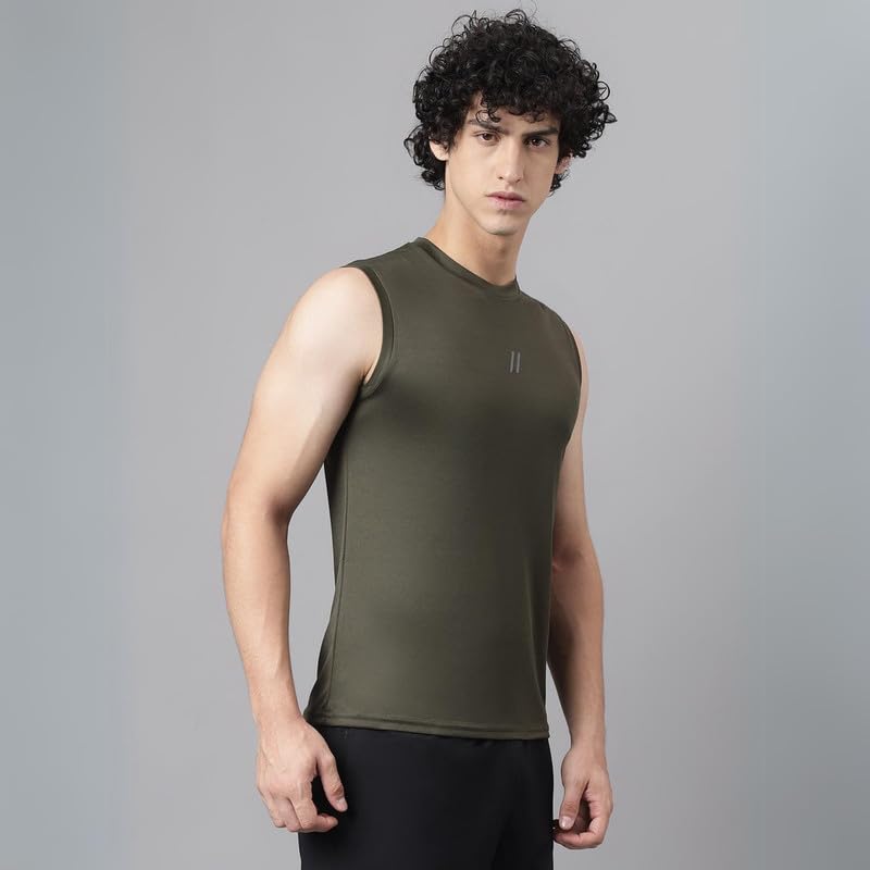 Image of ATICX Men's Polyester Sports Sleeveless T Shirt - Gym Vest, Workout Sando, Training Tank Top, Cut Sleeves Quick Dry Tee for Running, Swimming, Badminton, Fitness & Sports