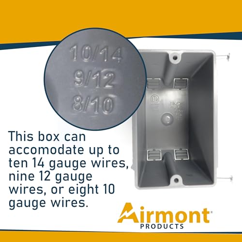 (Pack of 16) Plastic Electrical Box, Grey Outlet Box, Single Gang New Work Junction Box, Captive Nails, 20 cu. Inches, Length 3-5/8'', Width 2-1/8'', Depth 3-1/4'' by Airmont Products - Image 4
