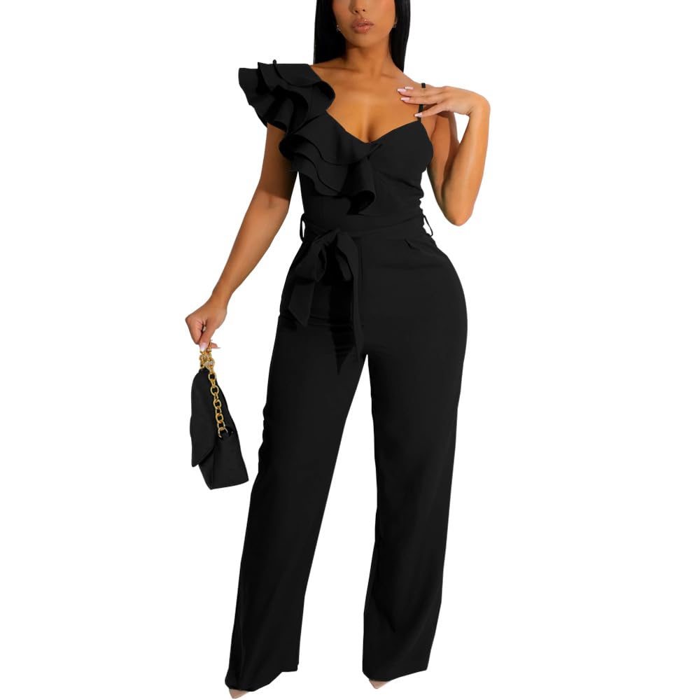 HBQ Ruffle V-Neck Jumpsuit