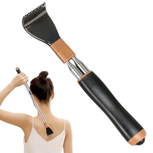 KLINNA Gratte-dos télescopique, main à gratter extra stable avec armature renforcée et perles de massage, grattoir arrière extensible avec poignée souple pour...
