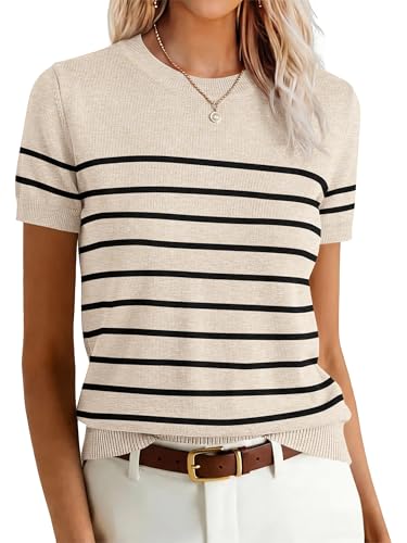 Image of ANRABESS Womens Short Sleeve Sweaters Wool Blend Crew Neck Sweater Shirts Business Casual Work Tops 2026 Summer Outfits
