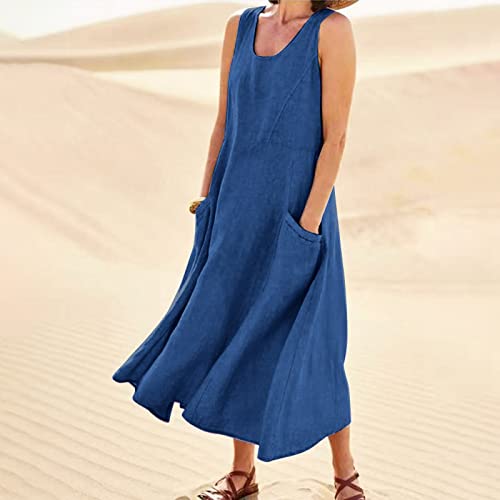 Plus Size Cotton Linen Summer Dresses for Curvy Women 2025 Sleeveless Maxi Vacation Beach Sundresses with Pockets