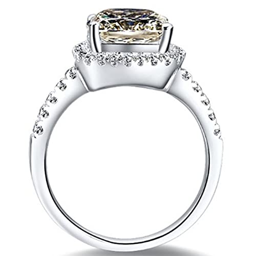 18K White Gold Plated 3CT Zircon Cushion Halo Diamond Engagement Ring for Women Sterling Silver Jewelry (5.5)3