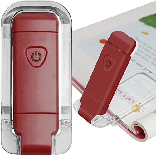 Image of EGWASER Book Light for Reading in Bed, USB Rechargeable Clip on Book Lights, 3 Brightness Adjustable Dimmable Bookmark Light for Eye-Protection, Reading Lamp for Bookworms, Travel (Red)