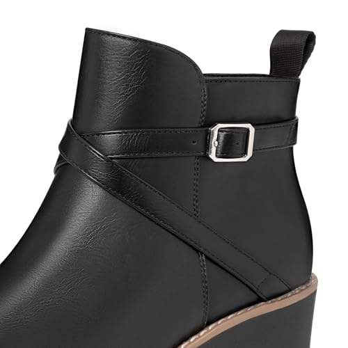 Athlefit Women's Wedge Ankle Boots Fashion Platform Lug Sole Buckle Short Booties with Side Zipper3