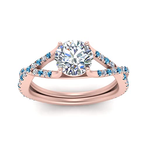 Image of Choose Your Gemstone 4 Prong Split Twisted Diamond CZ Ring Rose Gold Plated Round Shape Split Shank Engagement Ring Minimal Modern Design Birthday Gift Wedding Gift US Size 4 to 12