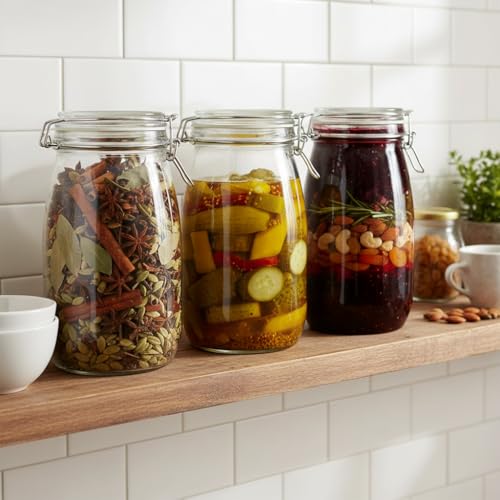 Image of ginoya brothers - Kitchen Glass Jar (1, 1500 Ml. Round Clip Jar)