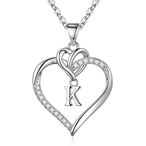 STORUP Heart Initial Necklaces for Women Dainty Heart Letter K Pendant Necklace Jewelry for Women Mothers Day Birthday Gifts for Mom Wife Her