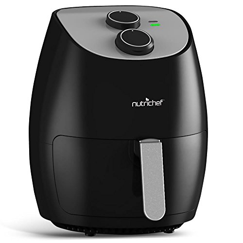 NutriChef Electric Hot Air Fryer Oven w/ Rotary Controls - Big 2.7 Qt Capacity Stainless Steel Kitchen Oilless Convection Power Multi Cooker w/ Basket & Pan - Cooks Healthy Recipes - PKAIRFR25 (Black)