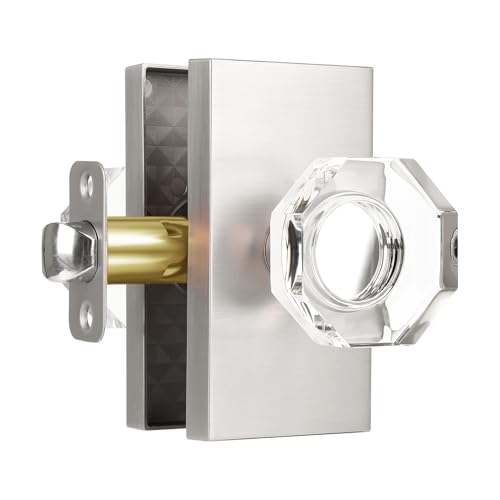 HIEMEY Glass Crystal Door Knobs Interior, Octagon Modern Classic Brushed Nickel Passage Door Knobs for Hall Closet