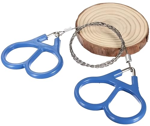 Sierra de alambre de acero inoxidable con asas, incluye bolsa con cremallera, longitud de hoja de 65 cm, sierra de cuerda mejorada para madera, plástico, pequeña, manejable, almacenamiento rápido para