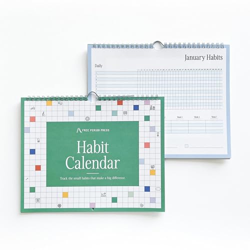 Free Period Press Habit Tracker Calendar & To Do List Planner, Spiral Bound Habit Tracker with Writable Goals, 12 Months Undated, 8