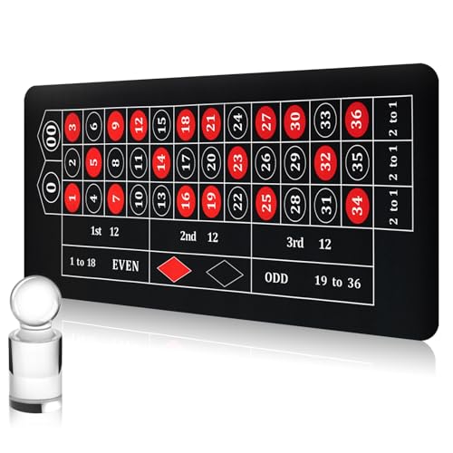 Poen Roulette Mat Tabletop Felt Layout Set Rubber Roulette Wheel Table Cover Craps Mat with Win Marker Storage Bag for Casino Games Christmas Parties Home Entertainment Night(Black,70 x 35 Inch)