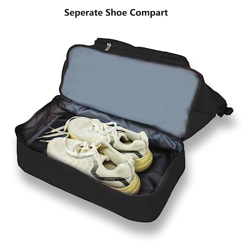 Foldable Dry/Wet Travel Duffle Bag, Shoe Compartment, Large Capacity, Luggage Sleeve, Gym Weekender Bag3