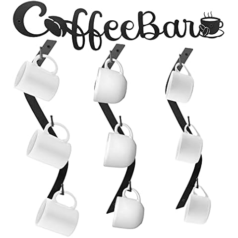3 Pcs Curve Coffee Mug Holder Hanging Metal Mug Racks for Wall Black Coffee Cup Holder Wall Mounted Coffee Mug Organizer Coffee Cup Rack Hanger with 9 Hooks Kitchen Coffee Bar Decor Coffee Bar Sign Cover