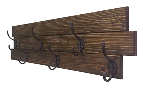 American Farmhouse Wood Wall Hook Rack Coat Rack Hat Rack Clothing Rack Entryway Hooks 3 Sizes 20 Custom Colors 5 Hook Finishes Shown In Dark Walnut
